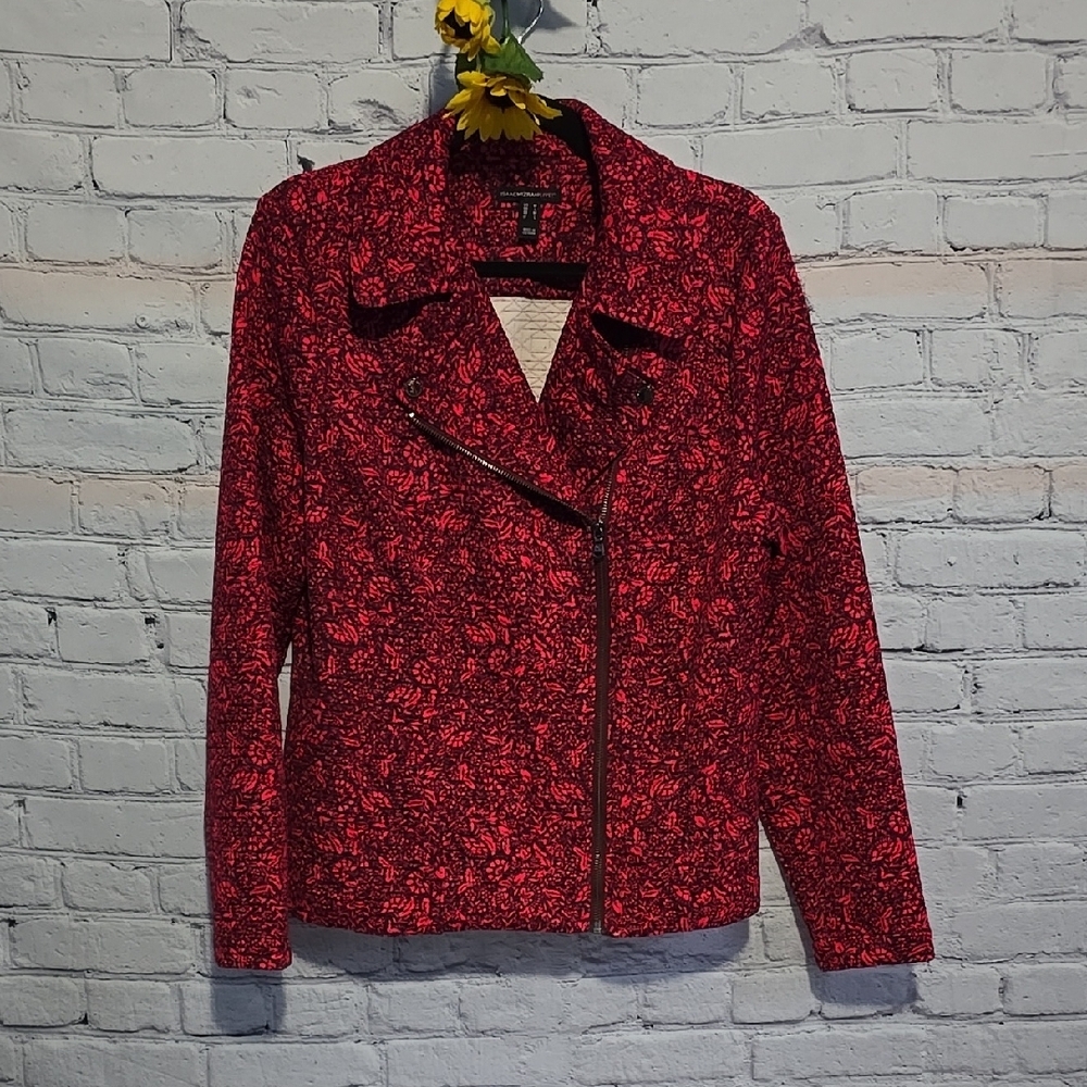 Isaac Mizrahi Live! printed floral Jacket Red /black Sz M